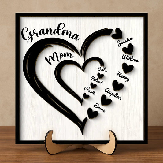Personalized Family Heart Plaque for Grandma and Mom - Custom Names Gift Plaque MagicInPrints