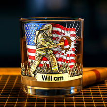 Load image into Gallery viewer, Courage in Every Sip – Personalized Patriotic Firefighter Drinking Glass – Ideal Gift for Firefighters, Veterans, and First Responders Whiskey Glass PopCulturePrints
