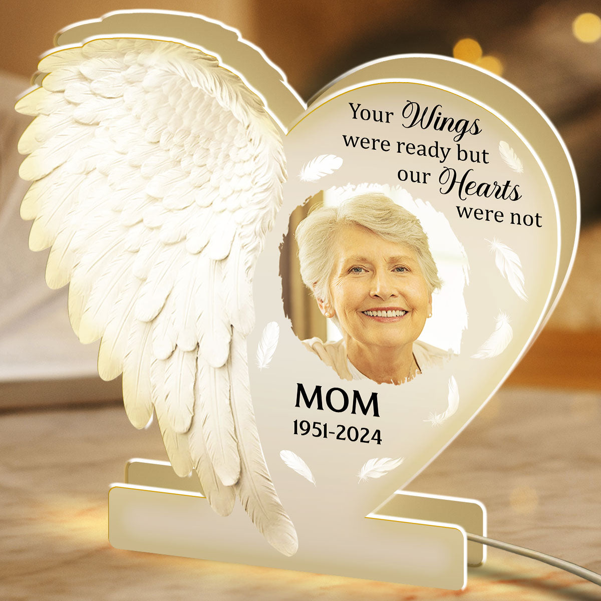Personalized Memorial LED Lamp for Dad with Angel Wings - Sentimental Tribute Plaque MagicInPrints