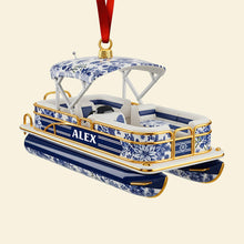 Load image into Gallery viewer, &quot;Sail into the Holiday Spirit!&quot; - Personalized Toile de Jouy Christmas Ornament - Custom Gift for Pontoon Lovers Ornament MagicInPrints
