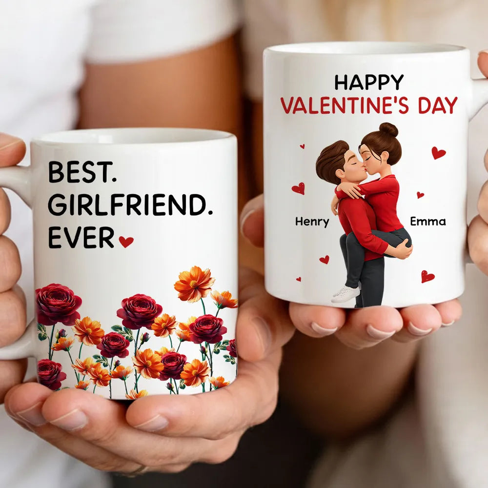 Personalized Valentine's Day Couple Mugs for Girlfriend - Romantic Gift Cup MagicInPrints