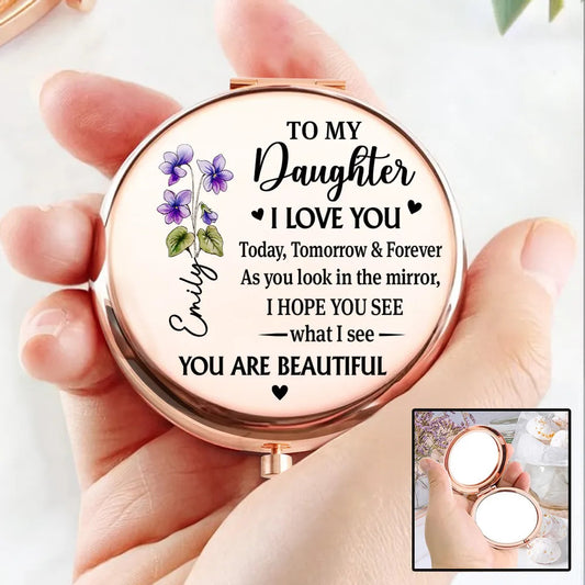 Personalized Compact Mirror for Daughter - Sentimental Gift with Engraved Message Beauty Tools MagicInPrints