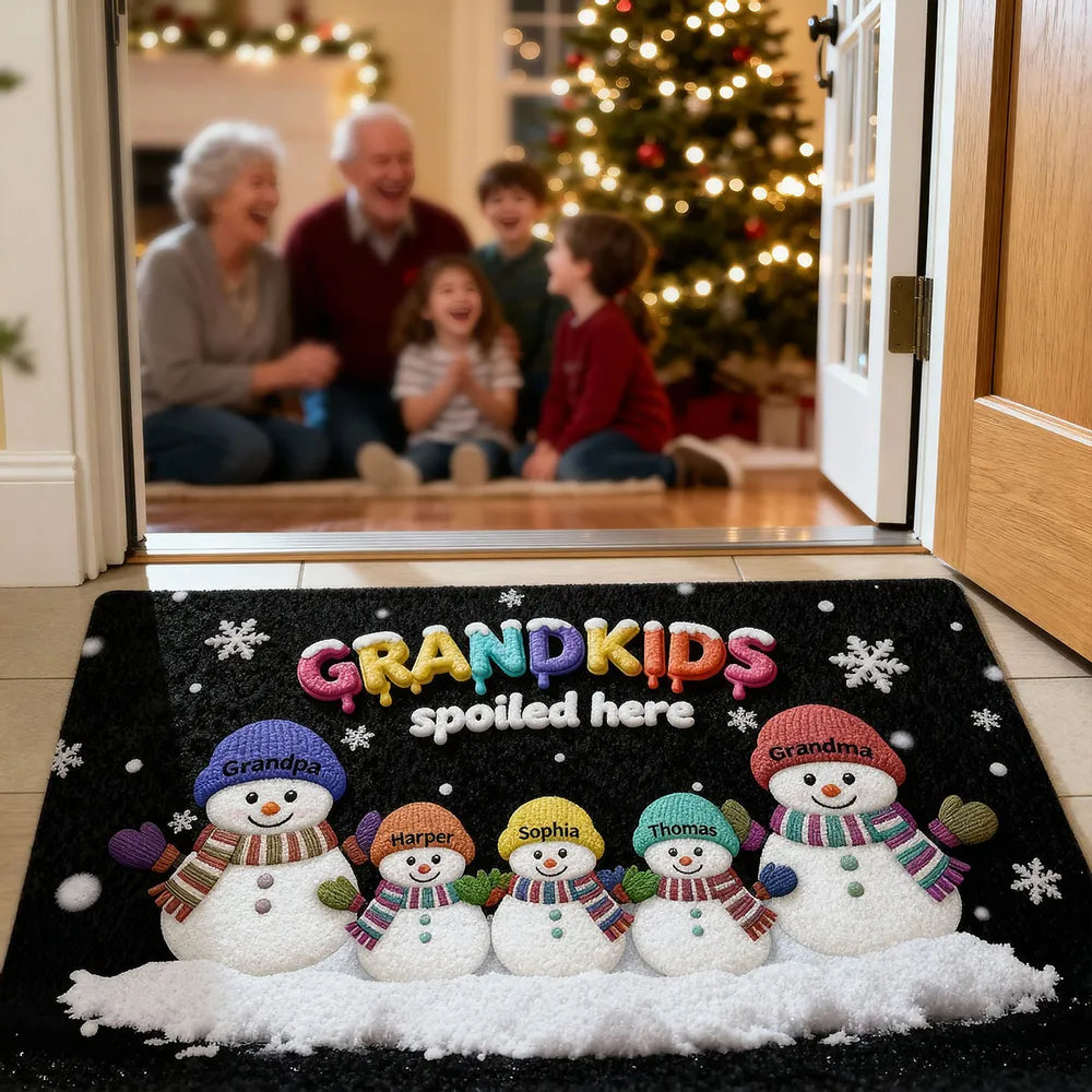 Personalized Christmas Doormat for Grandparents - Snowman Family Design Doormat MagicInPrints