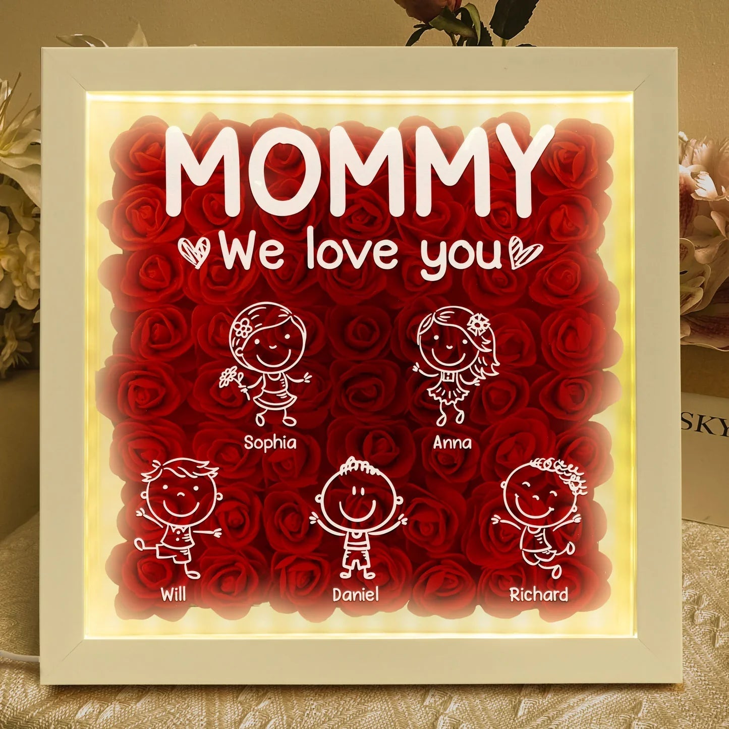 Custom LED Shadow Box for Mom with Kids' Names - Mother's Day Gift Plaque MagicInPrints