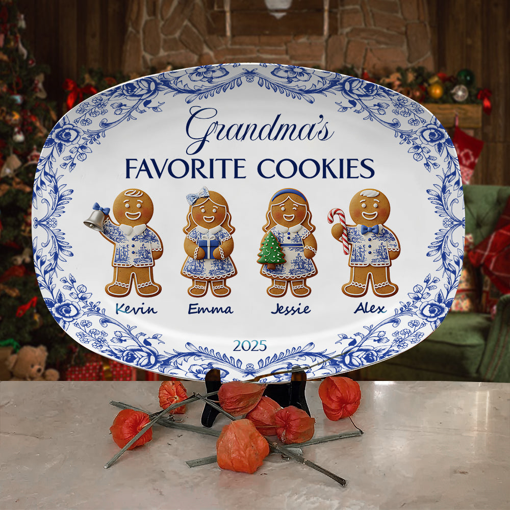 Grandma's Cookies - Personalized Christmas Gifts - Toile De Jouy Blue Floral Plate Plates MagicInPrints