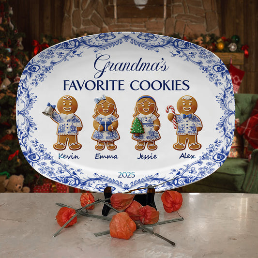 Grandma's Cookies - Personalized Christmas Gifts - Toile De Jouy Blue Floral Plate Plates MagicInPrints