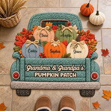 Load image into Gallery viewer, Personalized Autumn Pumpkin Truck Doormat Gift for Grandma and Grandpa
