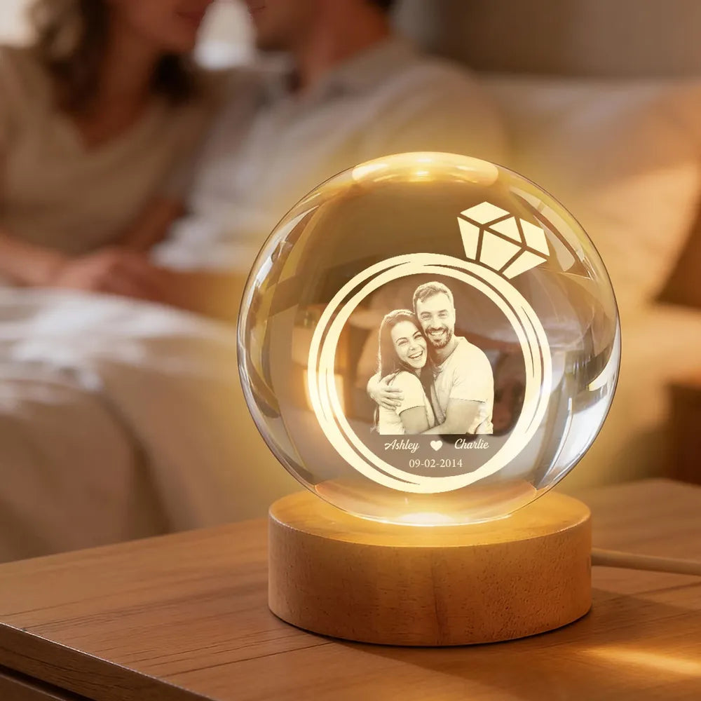 Custom Photo Engraved LED Crystal Ball for Couples - Romantic Gift Lamp MagicInPrints