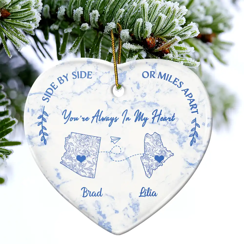 Distance Gives Us A Reason To Love Harder – Personalized Heart Ceramic Ornament – Gift for Friends and Family Ceramic Ornament MagicInPrints