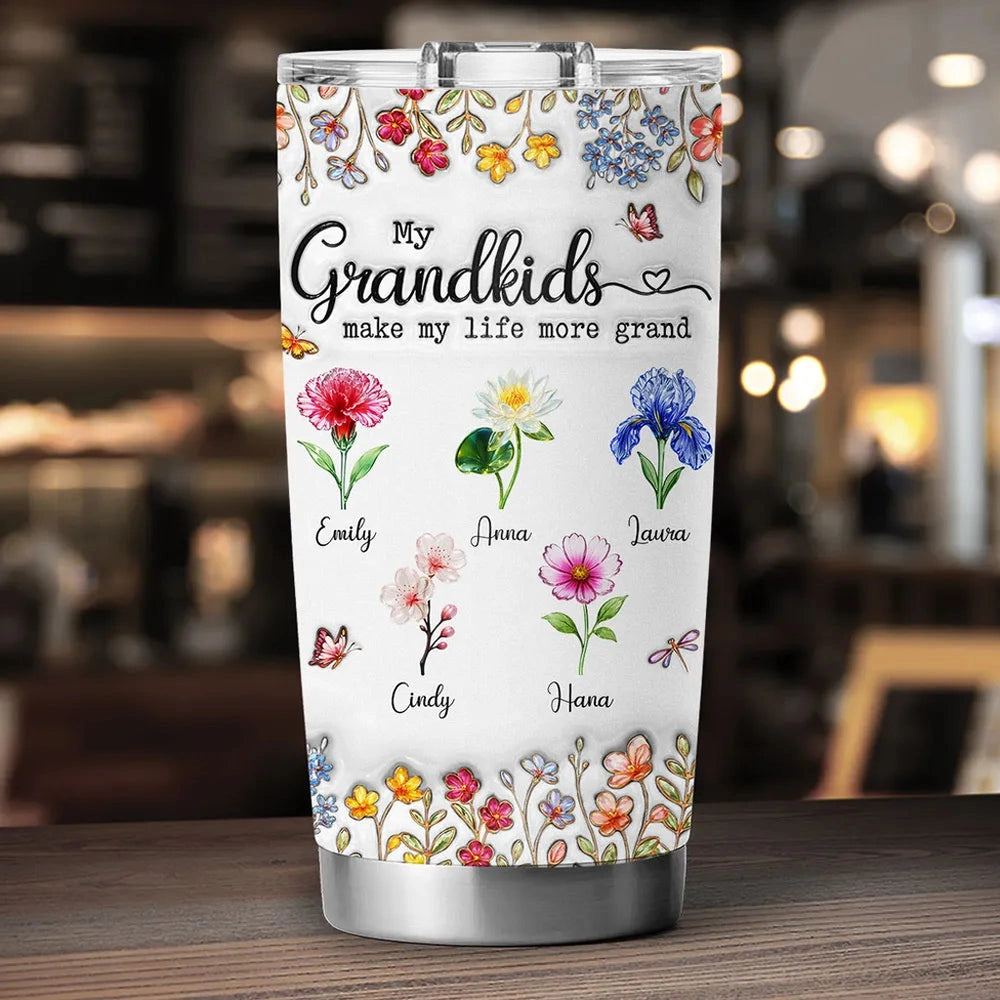 Personalized Floral Tumbler for Grandparents - Custom Names & Sentimental Gift Cup MagicInPrints
