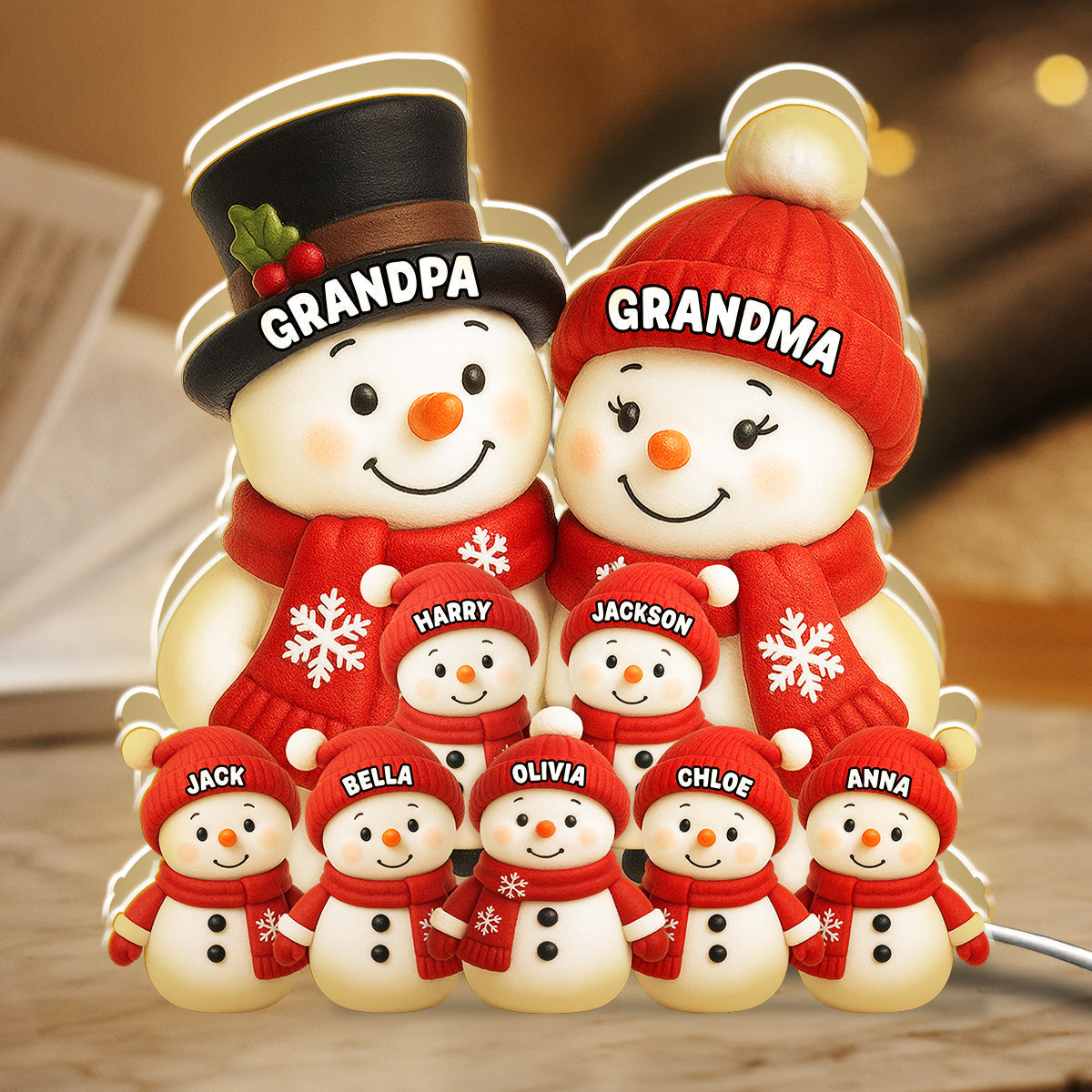 Personalized Family Snowman Figurines for Grandparents - Christmas Decoration Plaque MagicInPrints