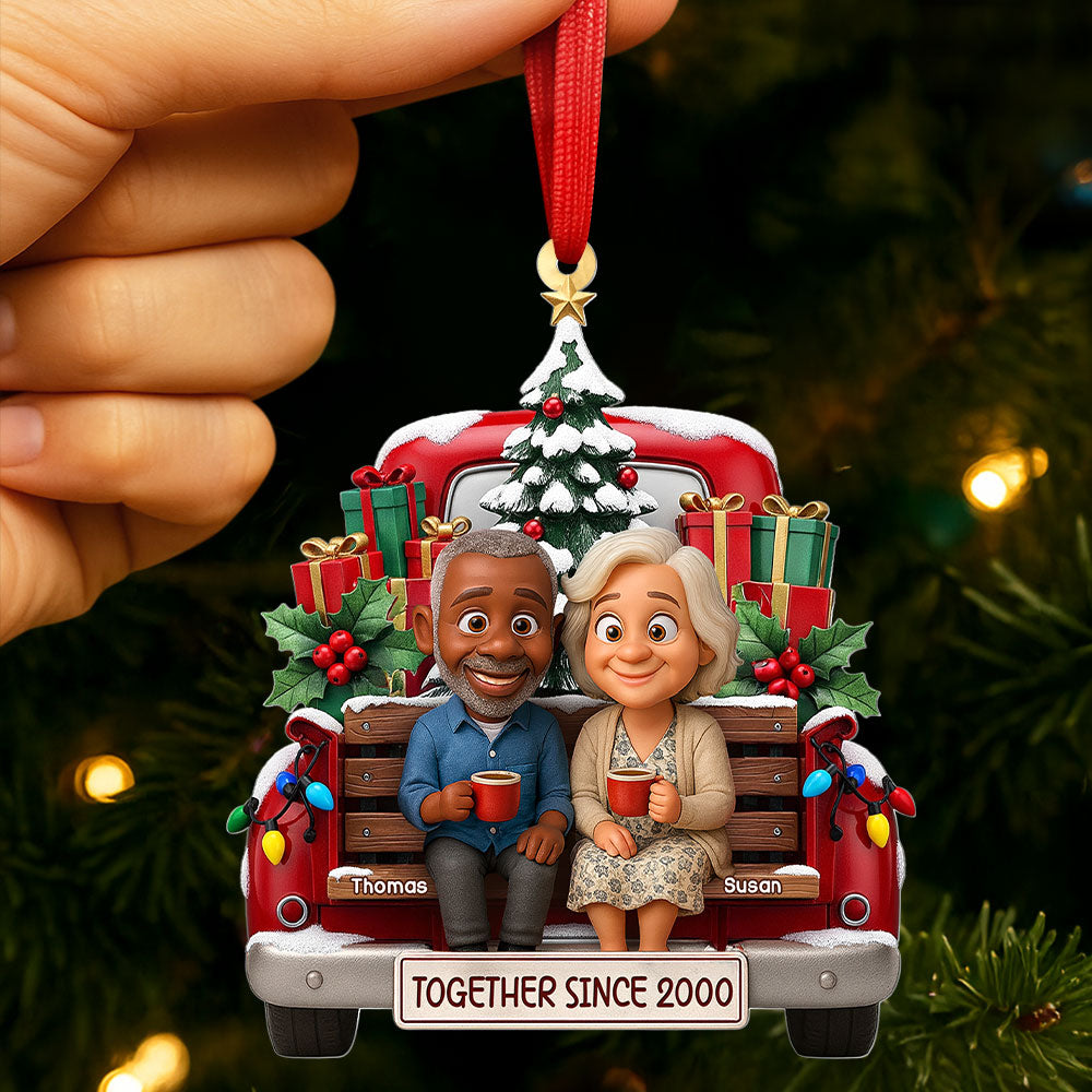Old Couple Cheering On Truck Ornament - Custom Photo Gifts For Couple Ornament MagicInPrints