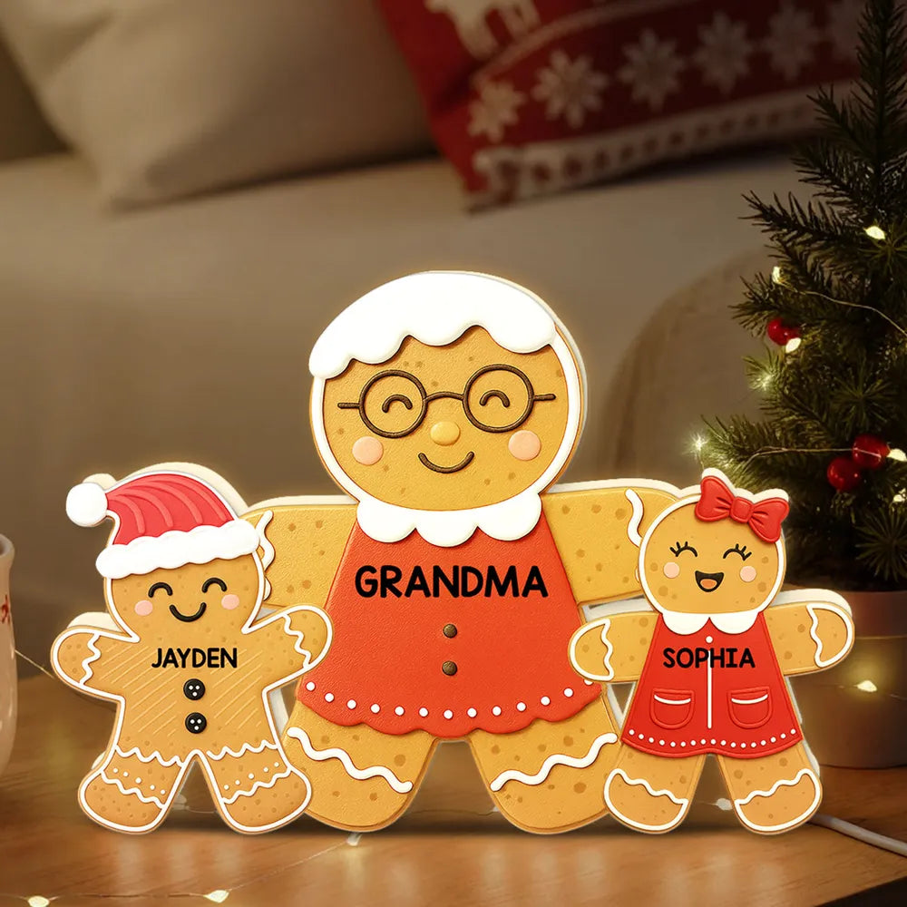 Personalized Gingerbread Family LED Light for Grandma - Christmas Decor Gift Plaque MagicInPrints