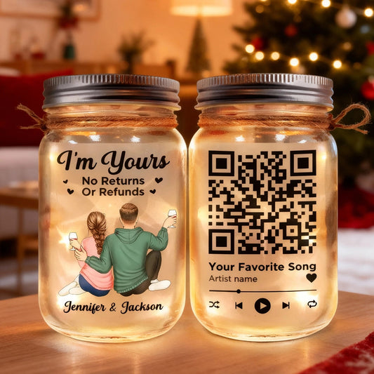 Custom LED Mason Jar for Couples with QR Code - Romantic Gift Lamp MagicInPrints
