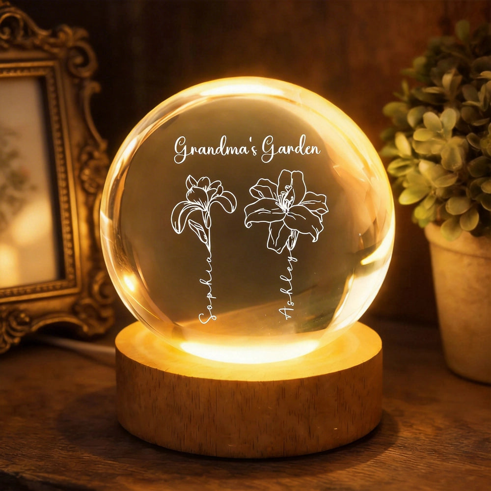 Personalized LED Crystal Ball for Grandma - Garden Design Gift Lamp MagicInPrints