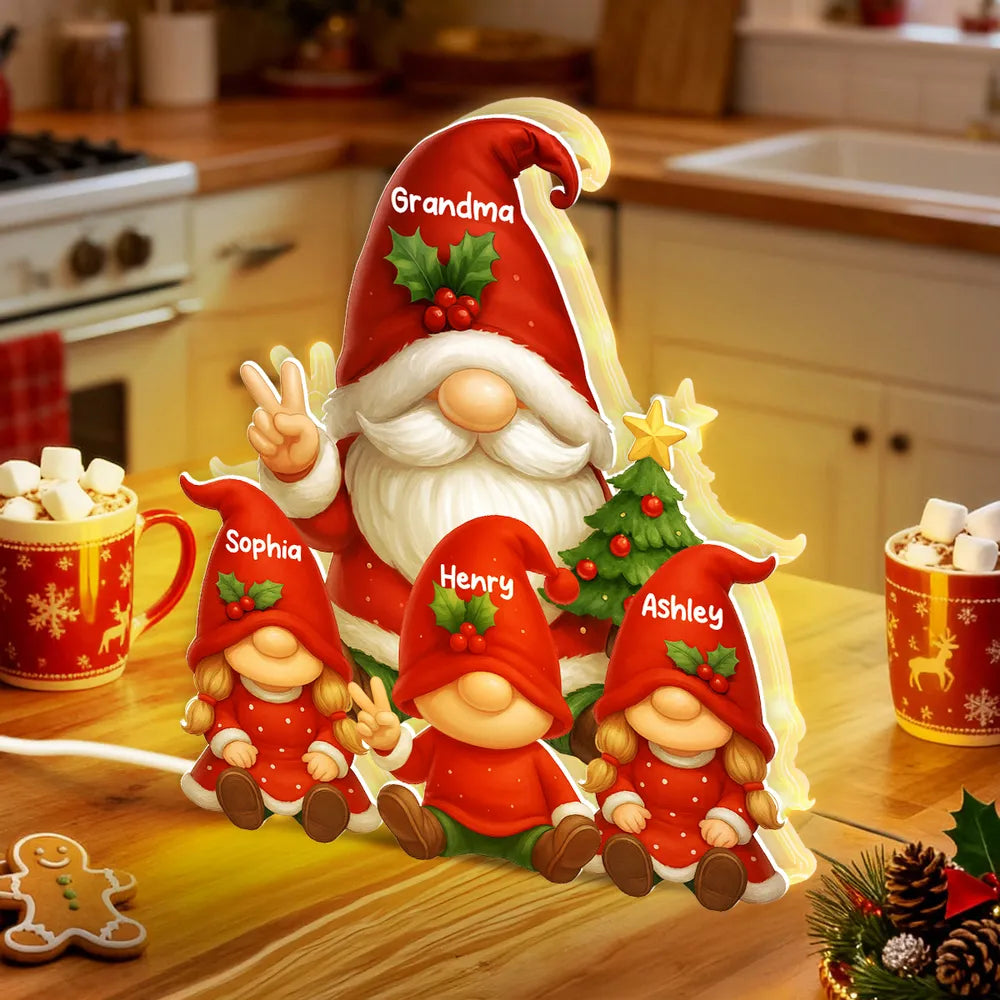 Personalized Christmas Gnome Family Figurine for Grandparents - Holiday Decor Plaque MagicInPrints