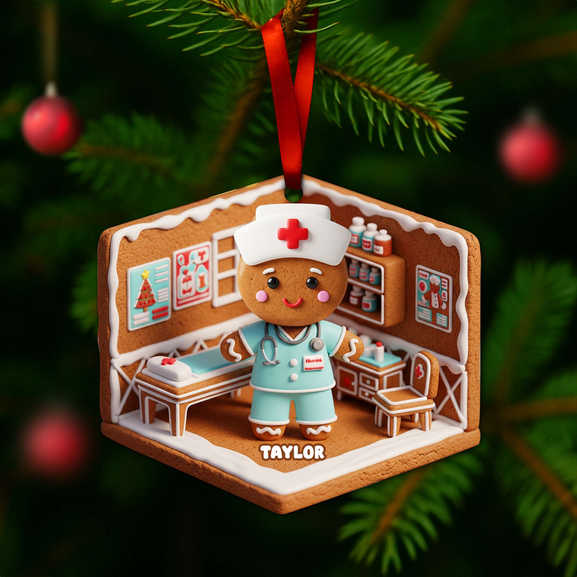 “Celebrate the Caring Spirit!” - Nurse Gingerbread Christmas Wood Ornament - Personalized Gift for Nurses Ornament MagicInPrints