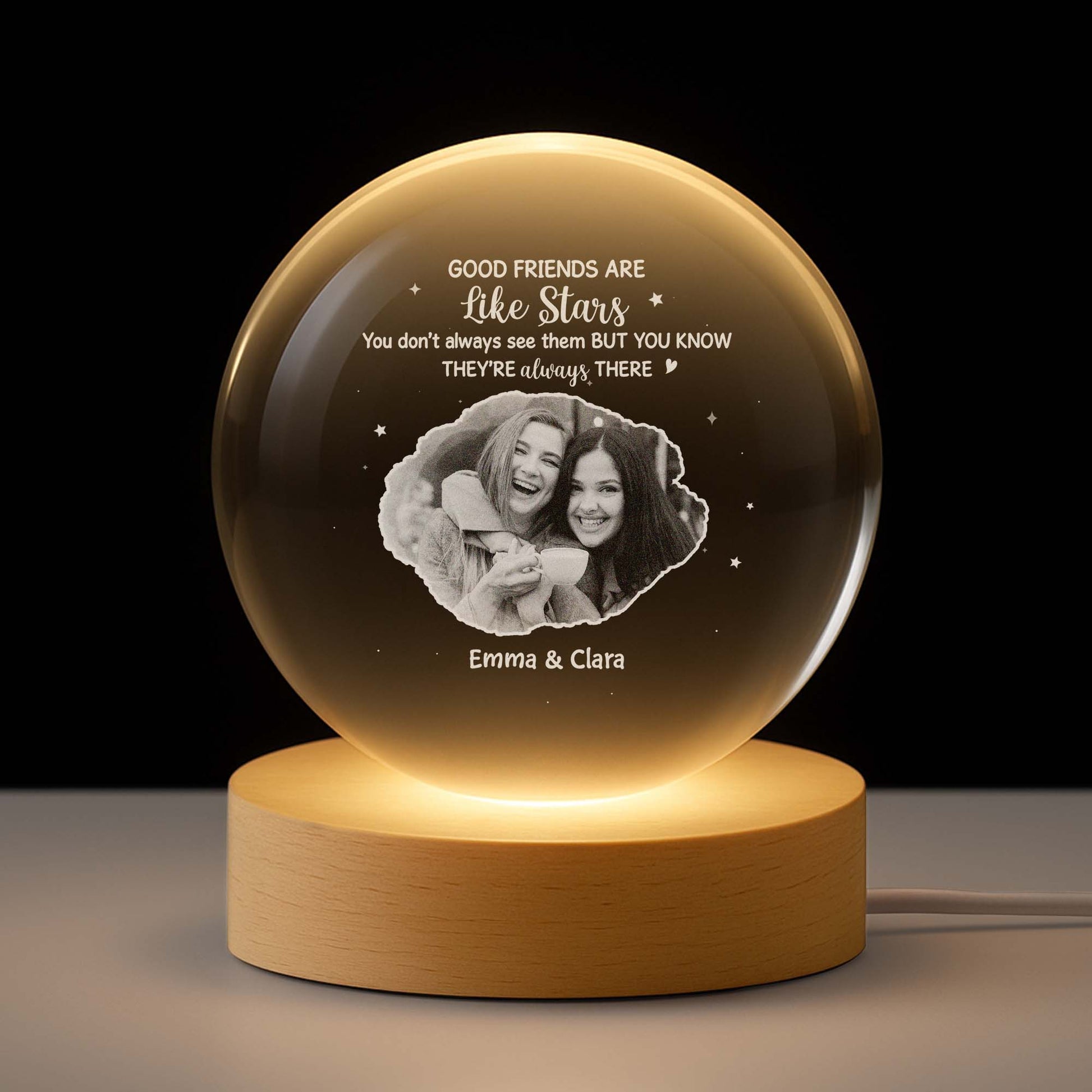 Personalized Friendship Photo Crystal Globe Lamp for Best Friends - Sentimental Gift Lamp MagicInPrints