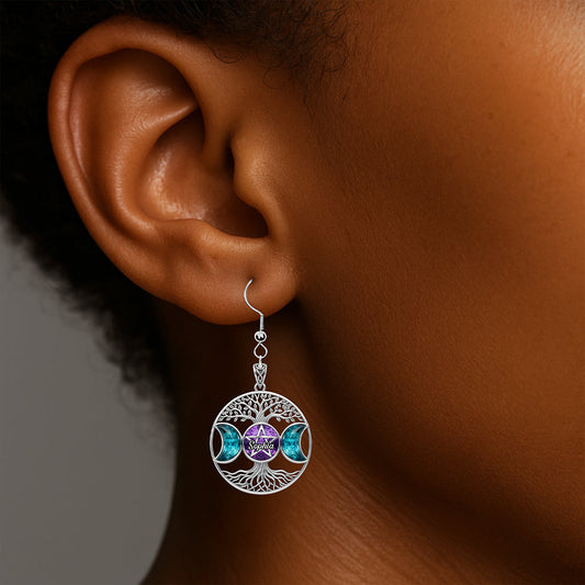 Triple Moon Tree Of Life Earrings, Personalized Gifts For Wicca Witch Earrings MagicInPrints