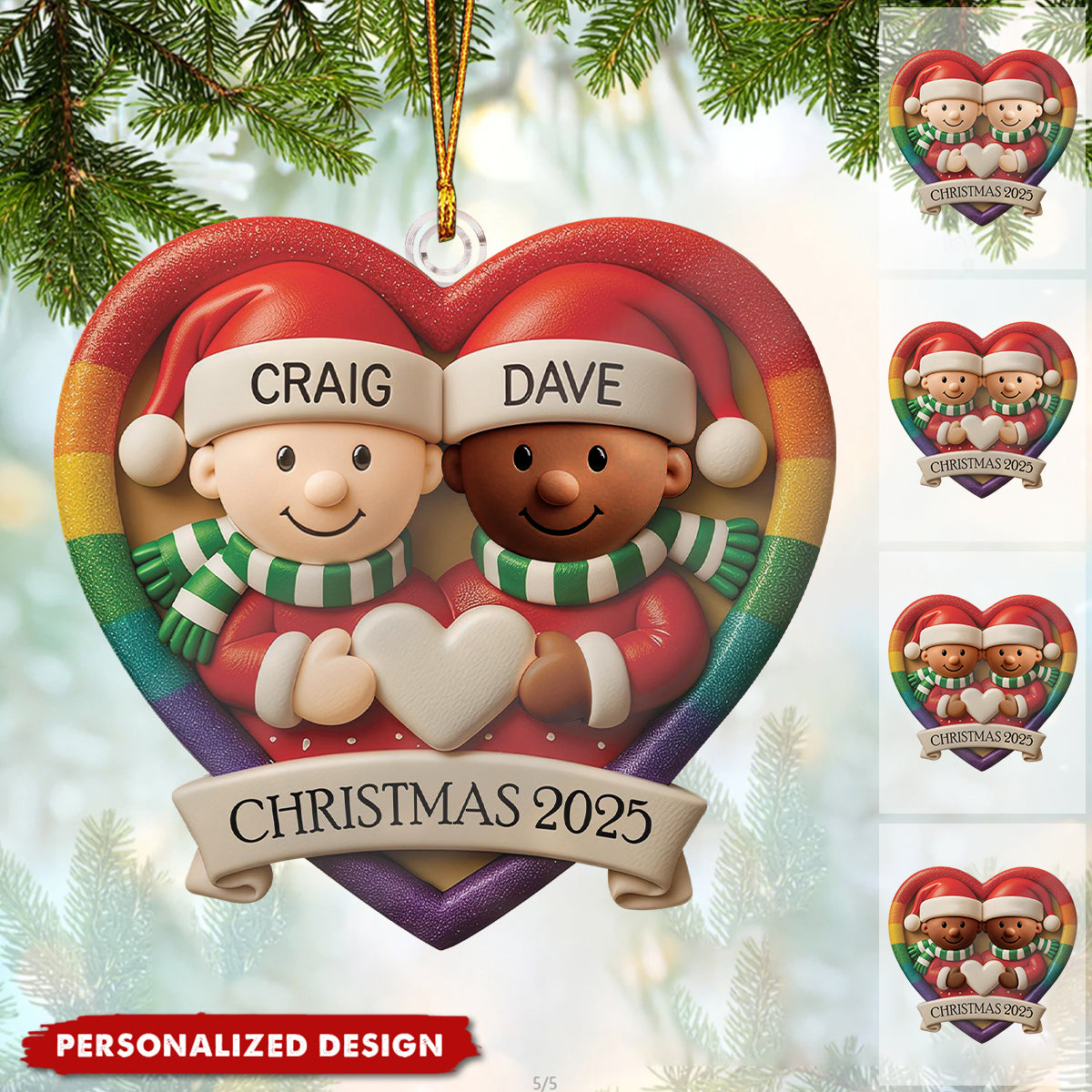 Personalized Heart-Shaped Christmas Ornament for Couples - Festive Holiday Decoration 2025 Ornament MagicInPrints