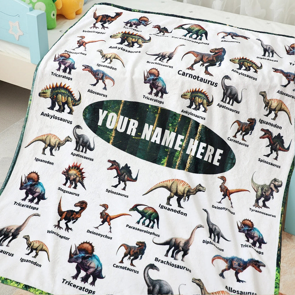 Personalized Dinosaur Blanket for Kids - Fun Educational Gift Pillow or Blanket MagicInPrints