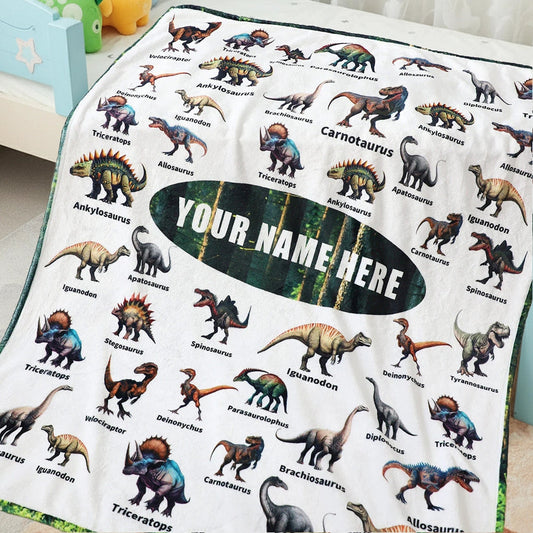 Personalized Dinosaur Blanket for Kids - Fun Educational Gift Pillow or Blanket MagicInPrints