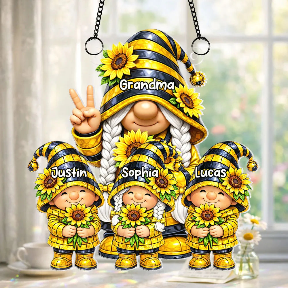 Custom Family Gnome Ornament for Grandma - Personalized Sunflower Gift Ornament MagicInPrints