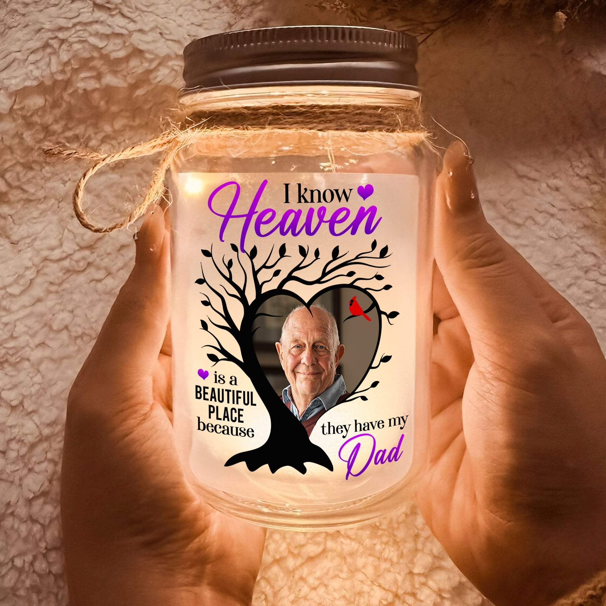 Custom Photo Memorial Mason Jar Light - Heaven is a Beautiful Place Gift for Parents Drink Jar PopCulturePrints