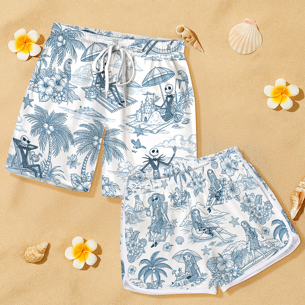 Spooktacular Love: Spooky Couple Beach Shorts - Personalized Gifts for Couples Beach Shorts MagicInPrints