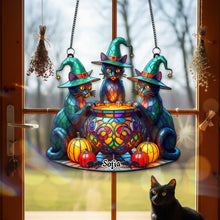 Load image into Gallery viewer, Witch Cat Suncatcher Ornament - Personalized Halloween Gift for Cat Lovers Ornament MagicInPrints
