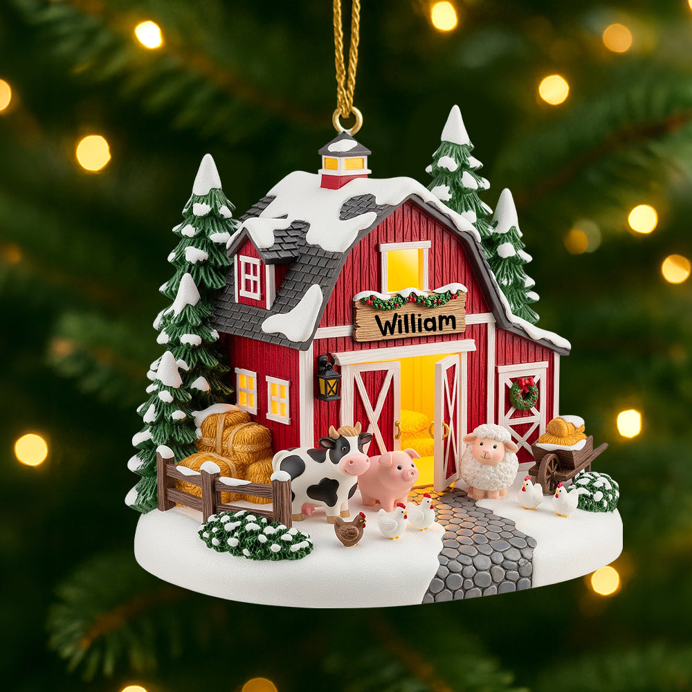 “Bring Home the Charm!” Personalized Red Barn Miniature House Acrylic Ornament - Perfect Gift for Farmers and Agriculture Lovers Ornament MagicInPrints