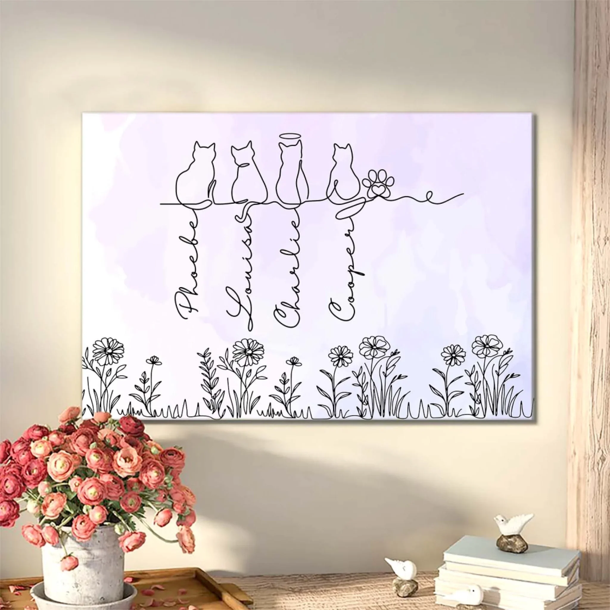 Personalized Cat Line Art Canvas for Pet Lovers - Home Decor Gift Poster or Canvas MagicInPrints