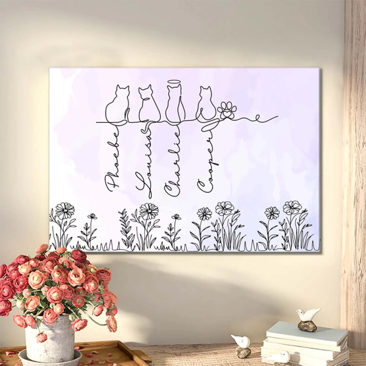 Personalized Cat Line Art Canvas for Pet Lovers - Home Decor Gift Poster or Canvas MagicInPrints