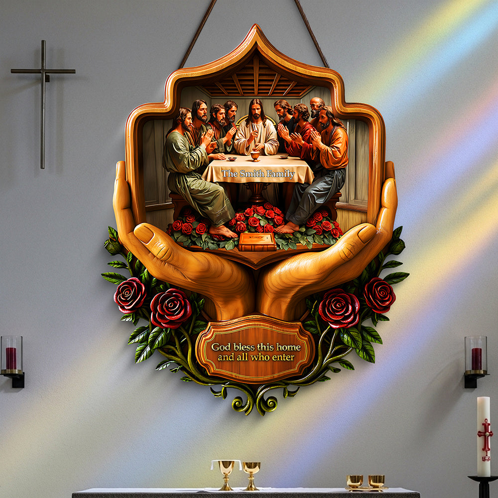 God Bless This Home - Personalized Christian Family Wood Sign Wood Sign PopCulturePrints