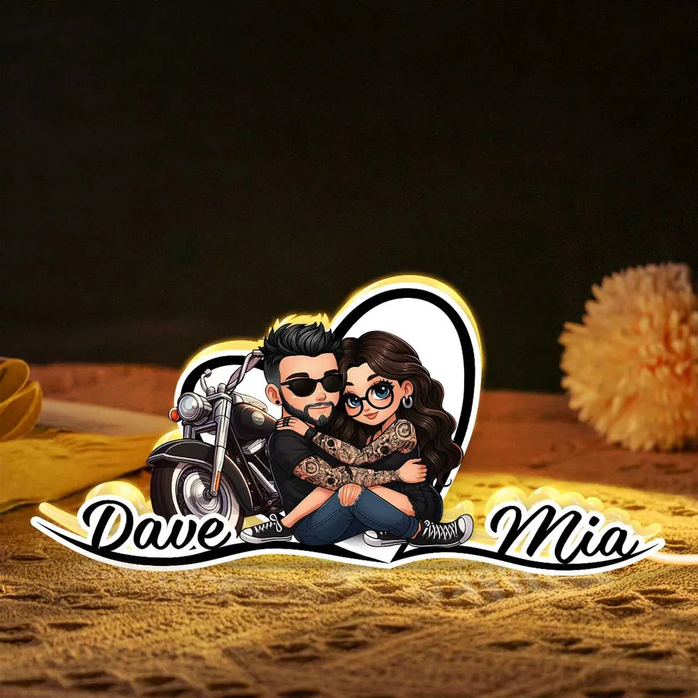 Custom Romantic Couple LED Lamp for Bikers - Personalized Gift for Valentine's Day Plaque MagicInPrints