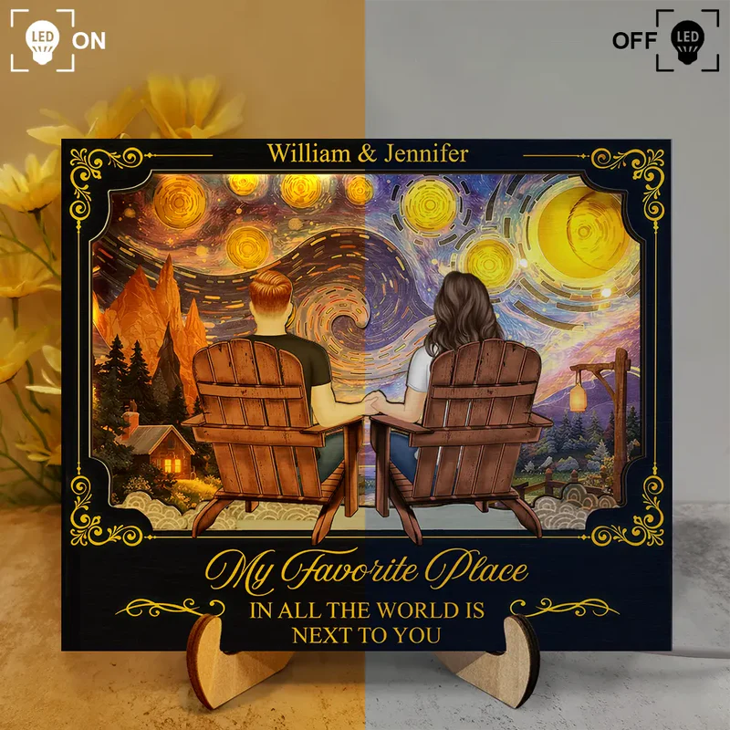 Custom Romantic Wooden Plaque for Couples - Starry Night Design Plaque MagicInPrints
