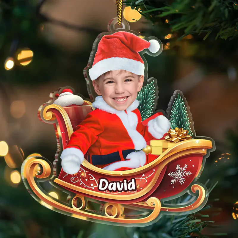 Personalized Baby Photo Christmas Ornament - Custom Santa Sleigh Decoration Ornament MagicInPrints