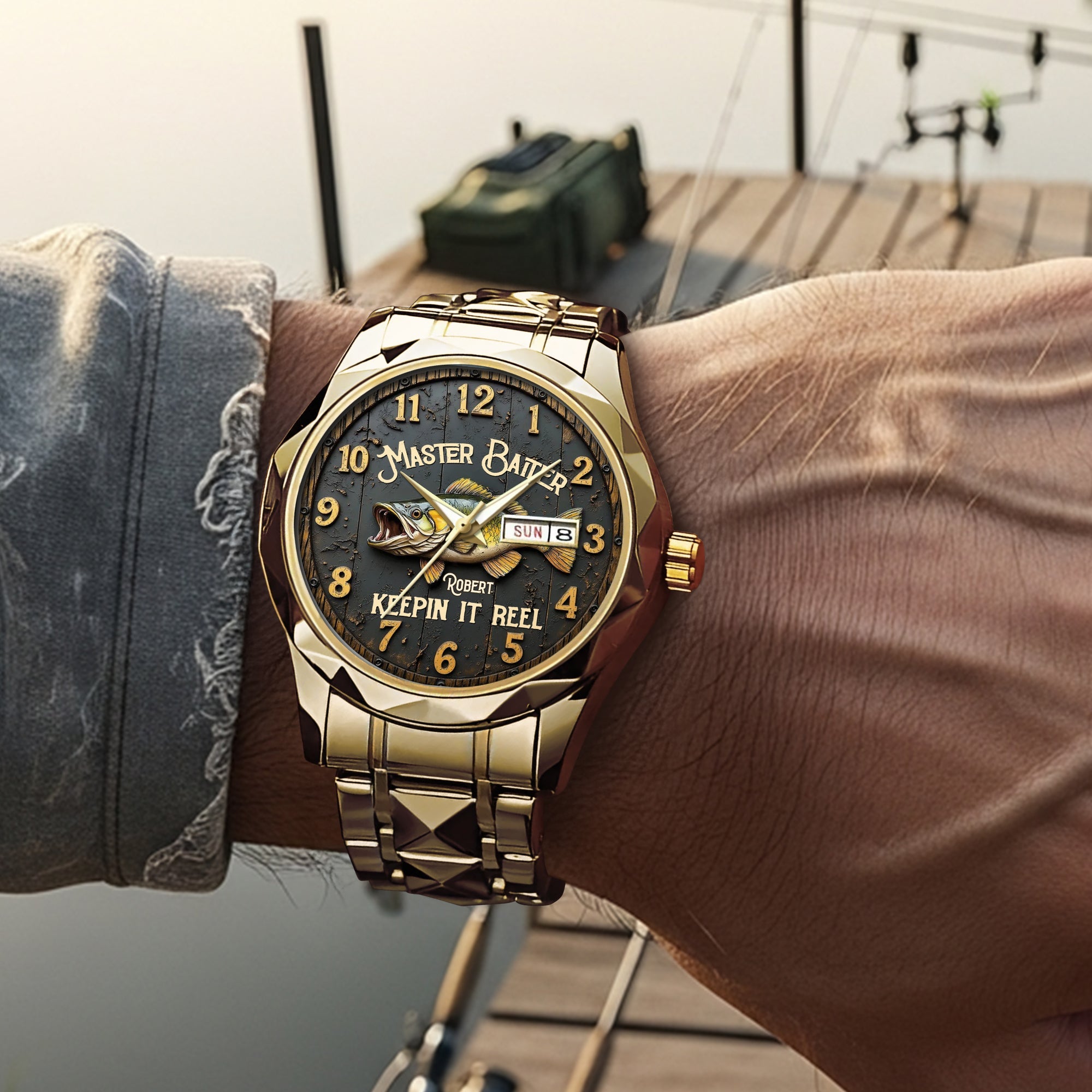 Hooked on Fishing - Personalized Stainless Steel Men's Watch for Fishing Enthusiasts Men's Watch MagicInPrints