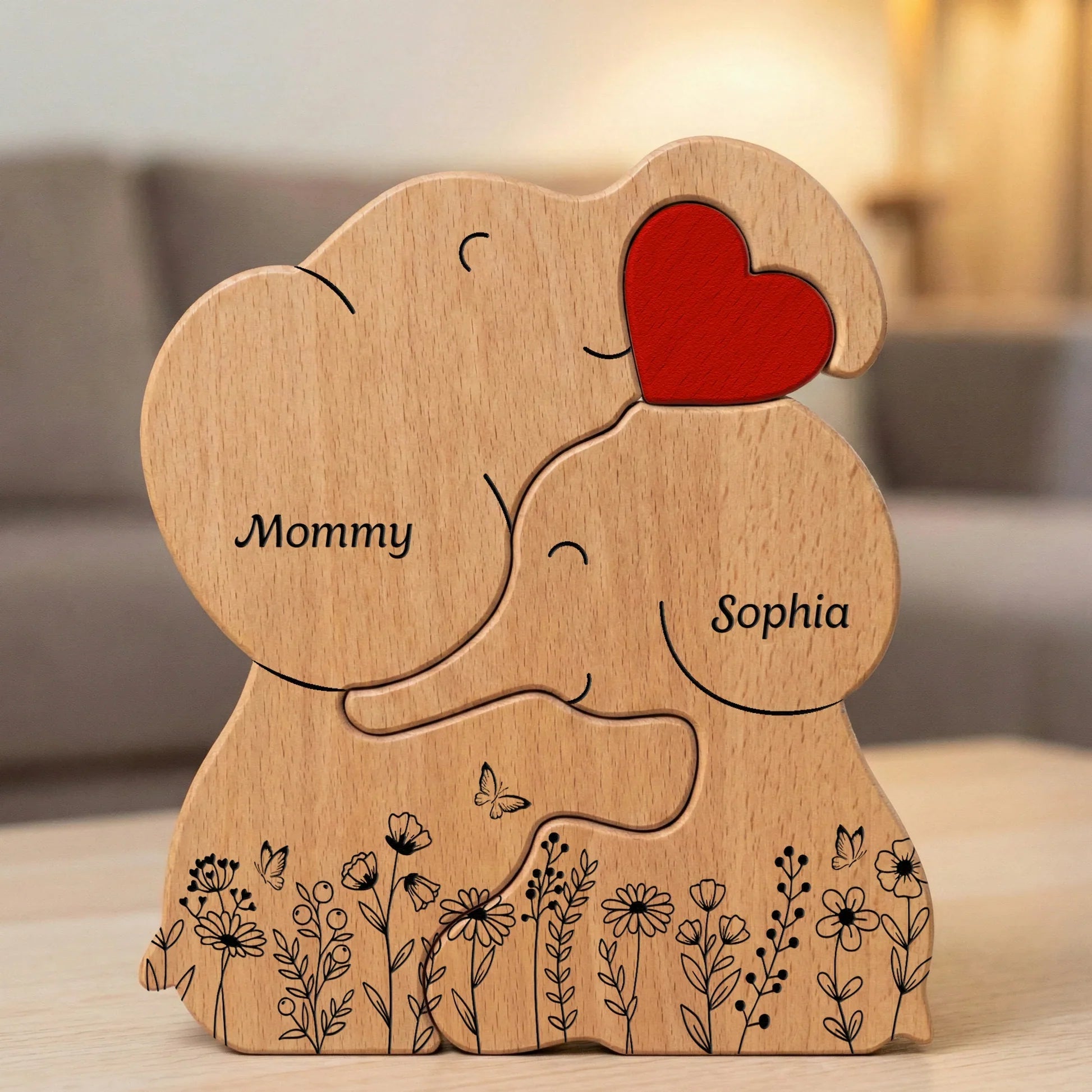 Personalized Wooden Elephant Family Puzzle for Parents with Kids' Names - Sentimental Gift Plaque MagicInPrints