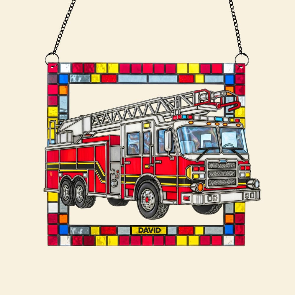 Firetruck Window Hanging Suncatcher Ornament Personalized Gifts For Firefighters Ornament MagicInPrints
