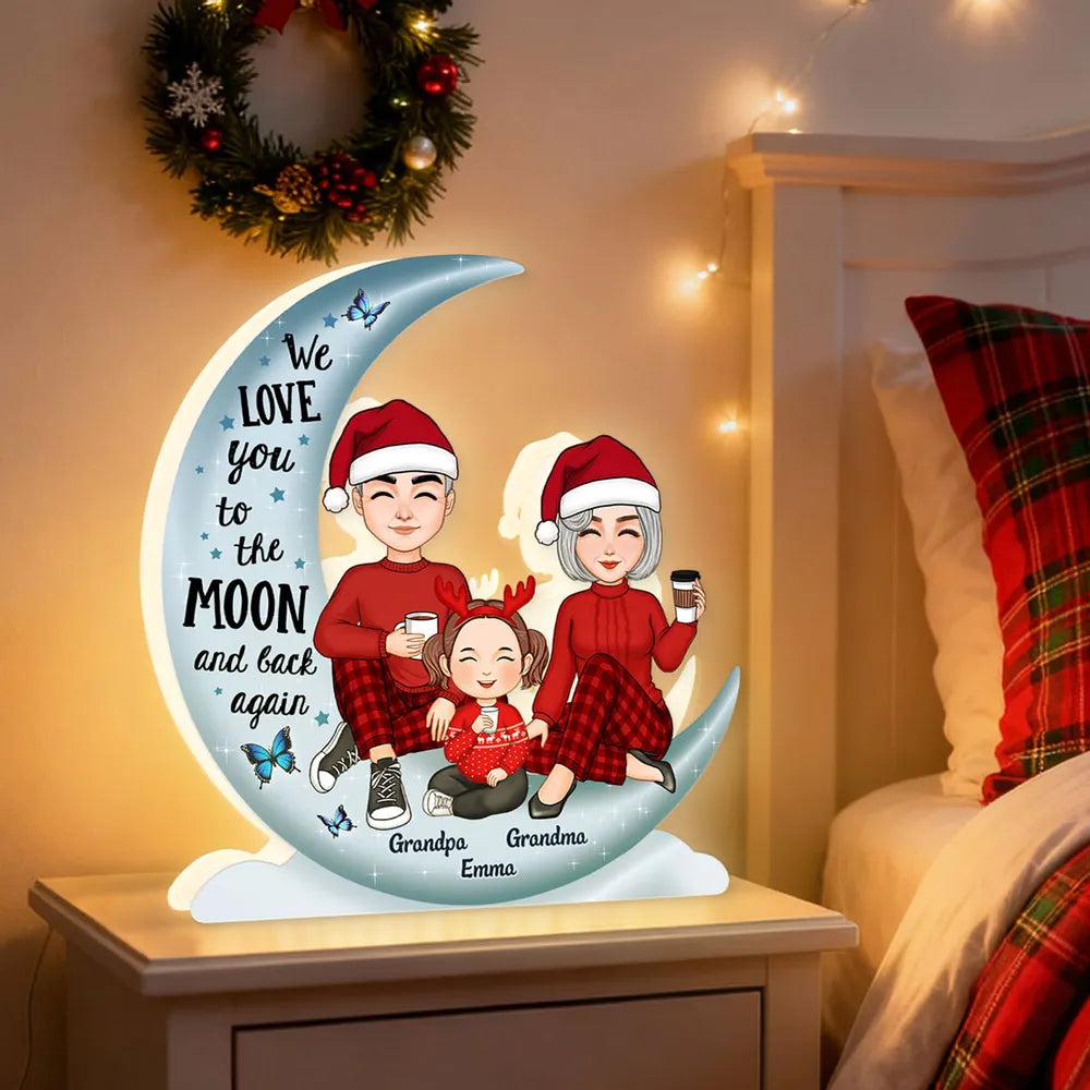 Personalized Christmas Family Moon Lamp for Grandparents - Holiday Gift Plaque MagicInPrints