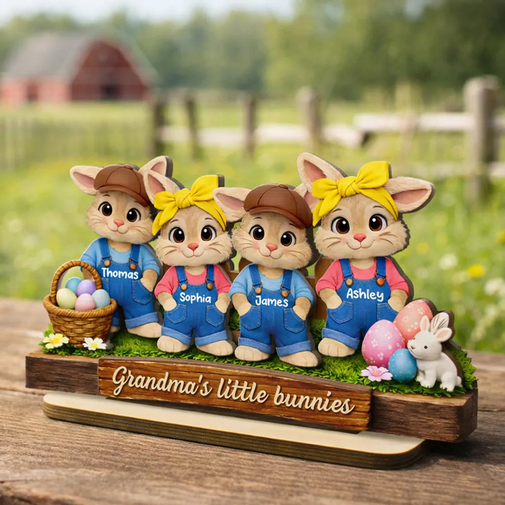 Personalized Bunny Family Garden Statue for Grandma - Easter Decoration Plaque MagicInPrints
