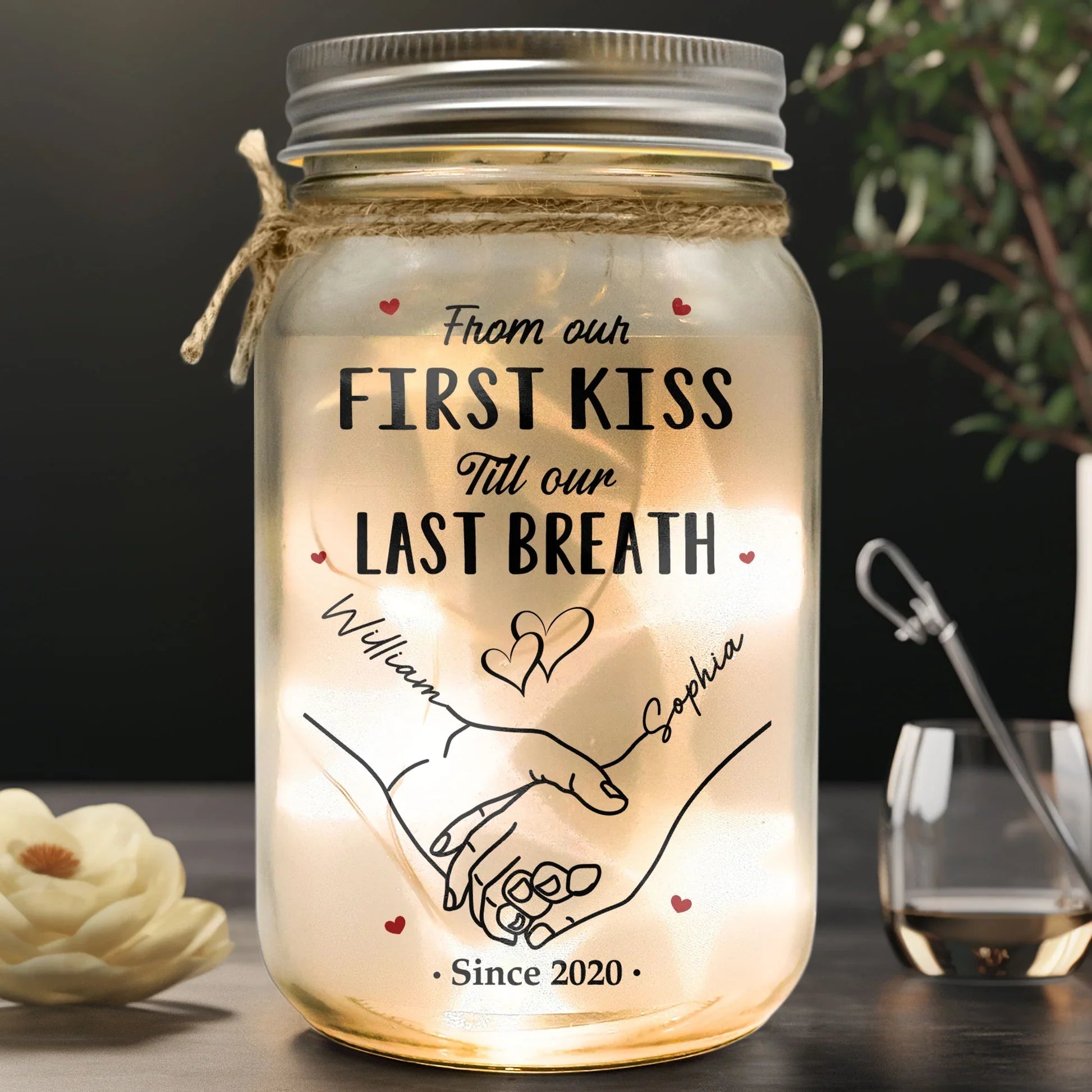 Personalized LED Mason Jar for Couples - Romantic Gift for Anniversaries Lamp MagicInPrints