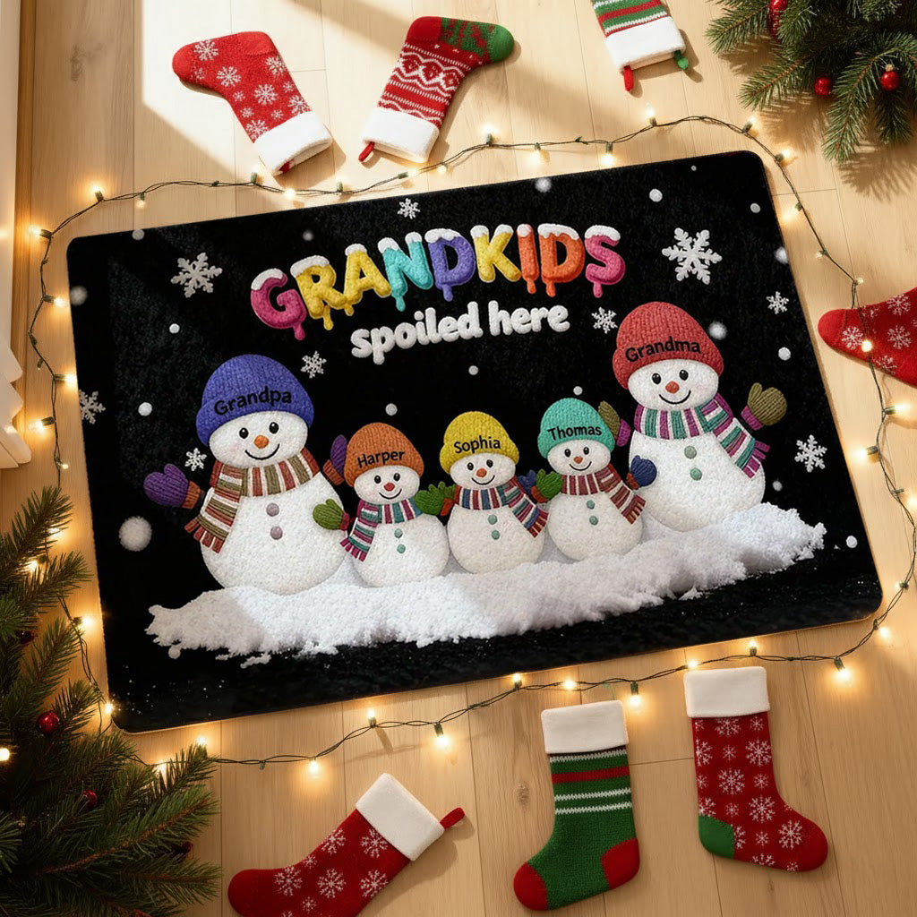 Personalized Christmas Doormat for Grandparents - Snowman Family Design Doormat MagicInPrints