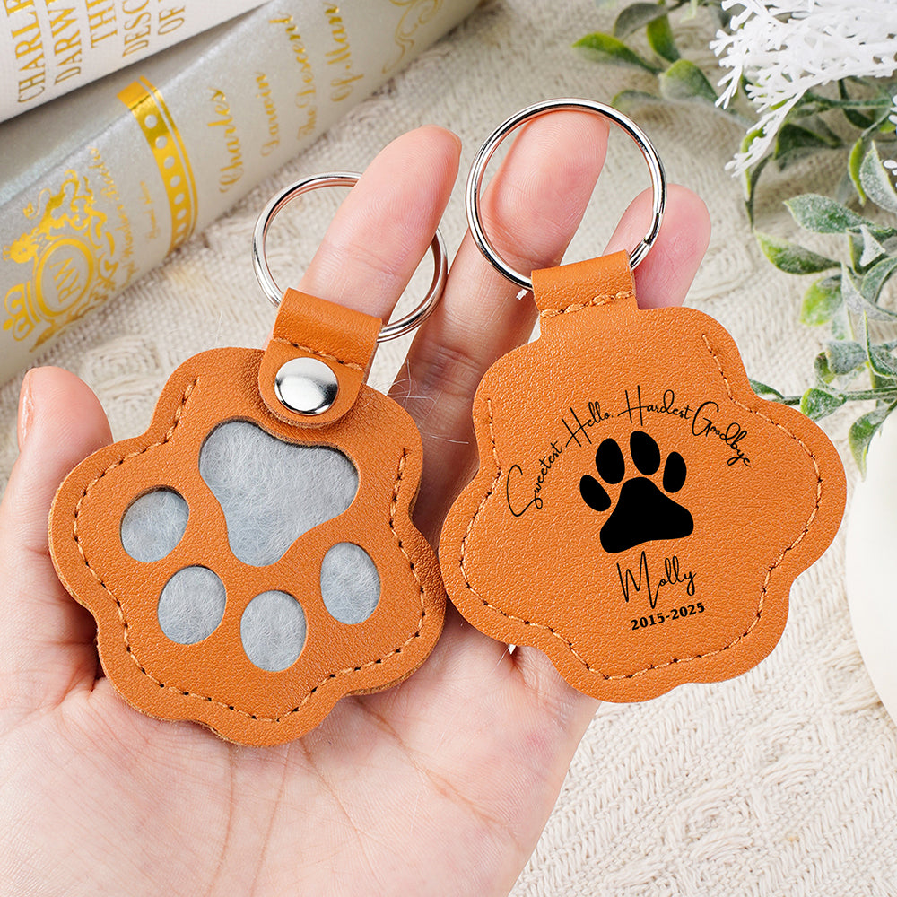 Sweetest Hello, Hardest Goodbye - Personalized Pet Hair Storage Keychain - Memorable Gift for Pet Lovers Keychains PopCulturePrints