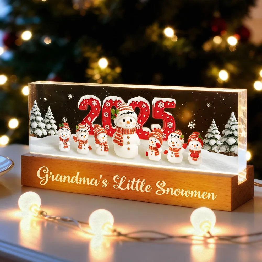 Personalized LED Acrylic Snowman Family Light for Grandma - Christmas Decoration Plaque MagicInPrints