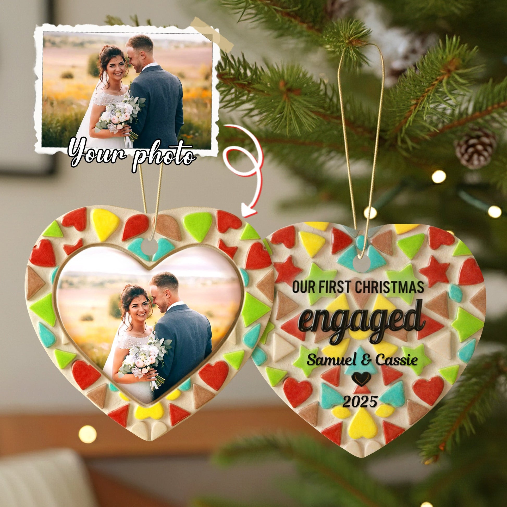 First Christmas Engaged Ornament, Personalized Gifts For Couple Ornament MagicInPrints