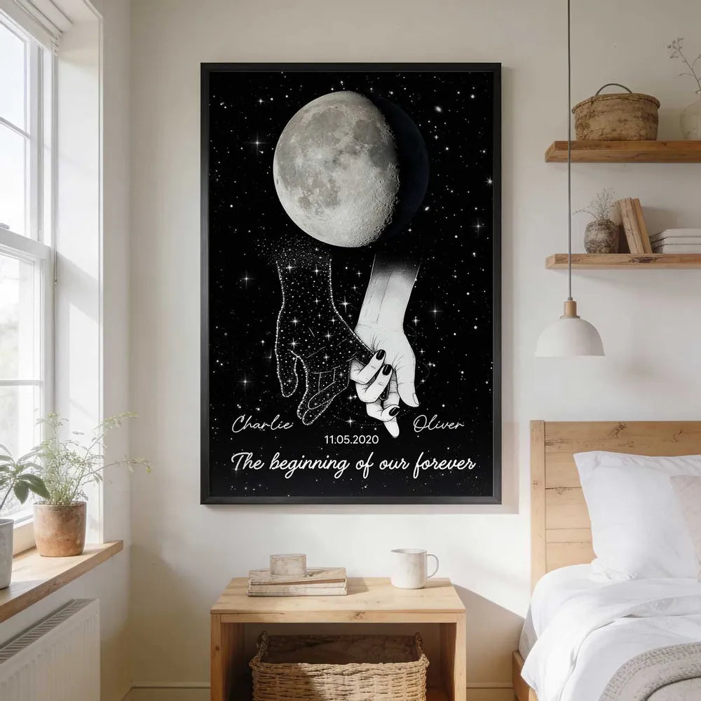 Personalized Romantic Wall Art for Couples - Moon and Stars Design Poster or Canvas MagicInPrints