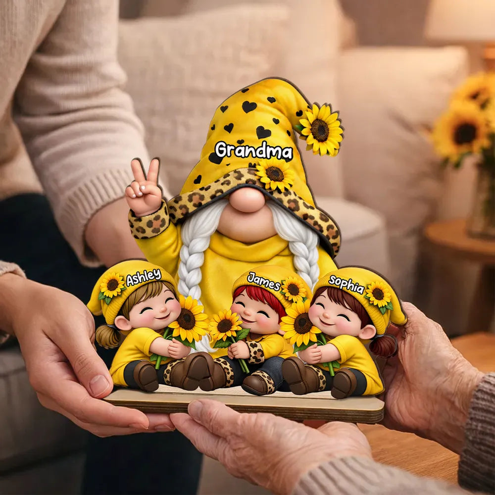 Personalized Grandma Sunflower Gnome Figurine for Family Decor - Custom Names Gift Plaque MagicInPrints