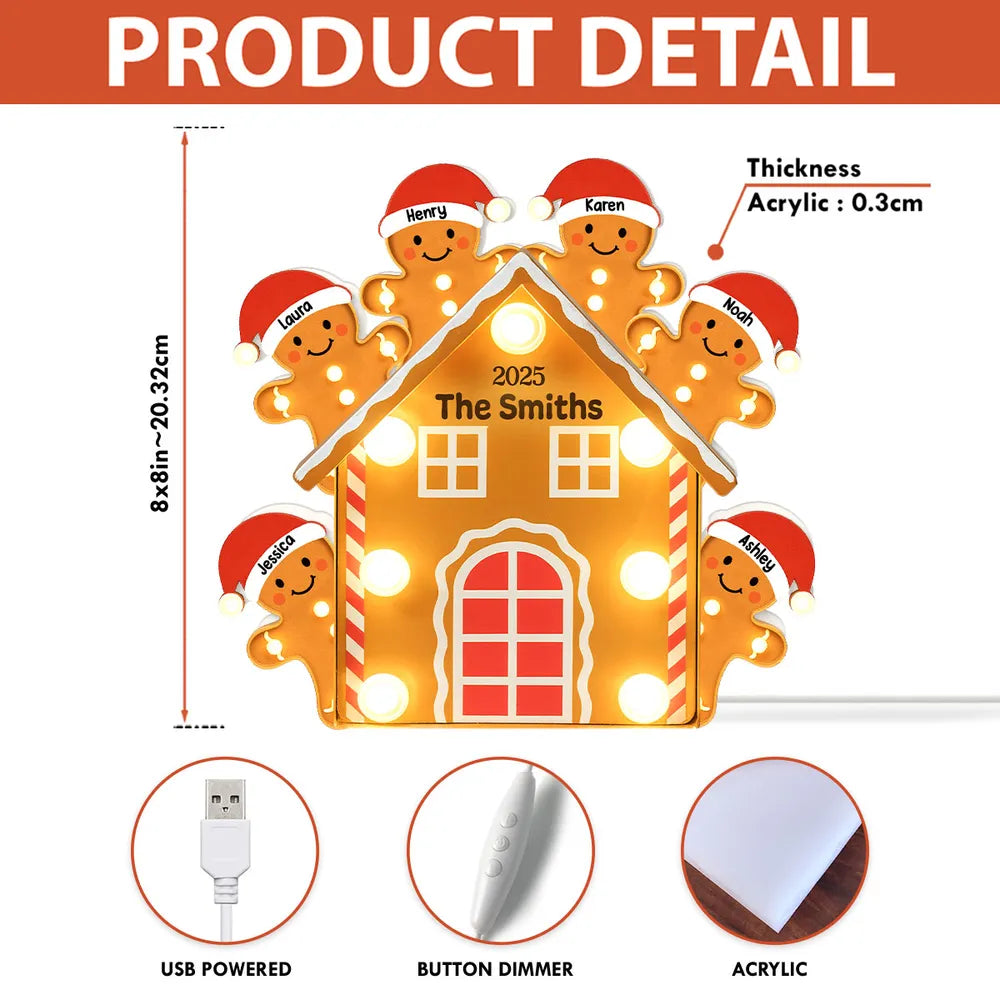 Personalized Gingerbread Family LED Light Decoration - Christmas Home Decor Plaque MagicInPrints